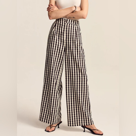 073. Commense Gingham Wide-Leg Pants - Picture 1 of 6
